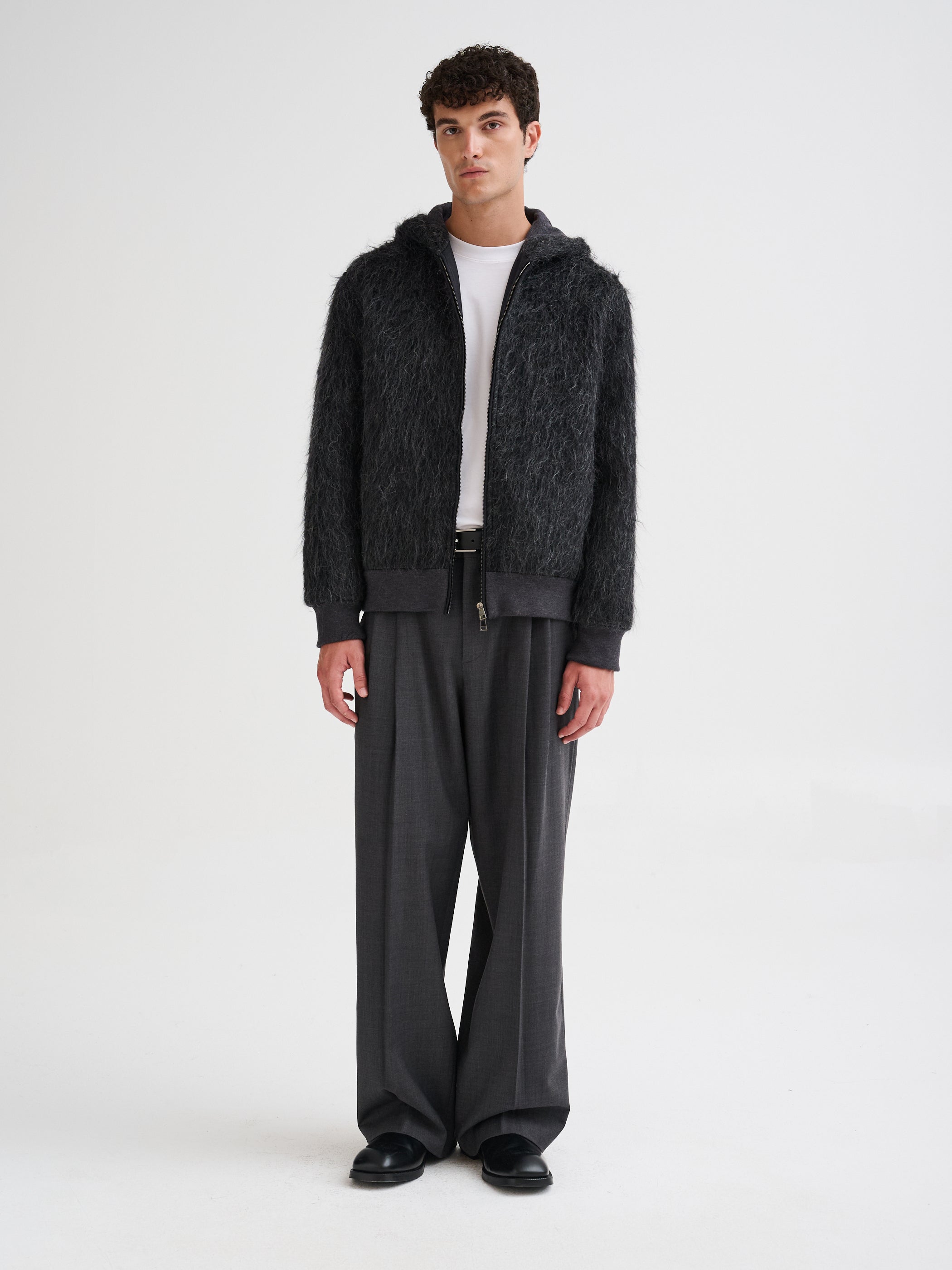 Hooded wool and alpaca jacket