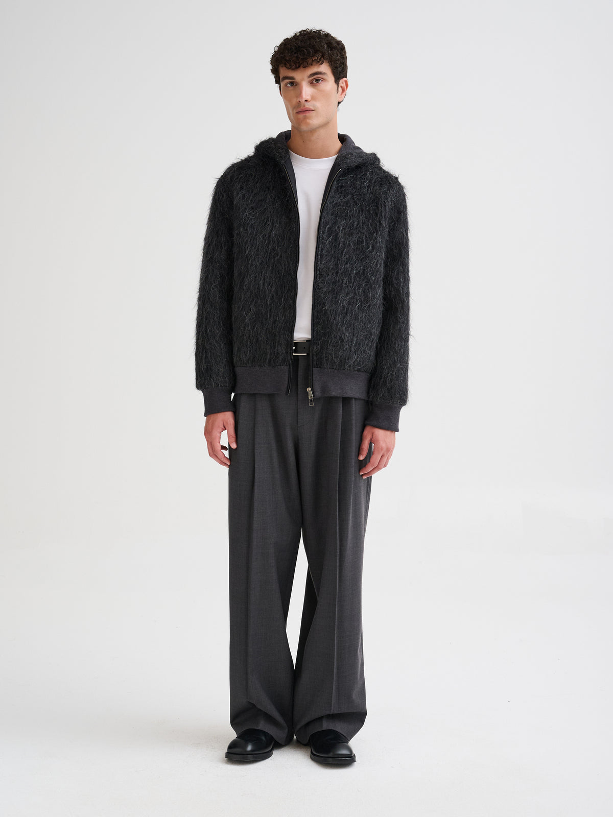 Hooded wool and alpaca jacket
