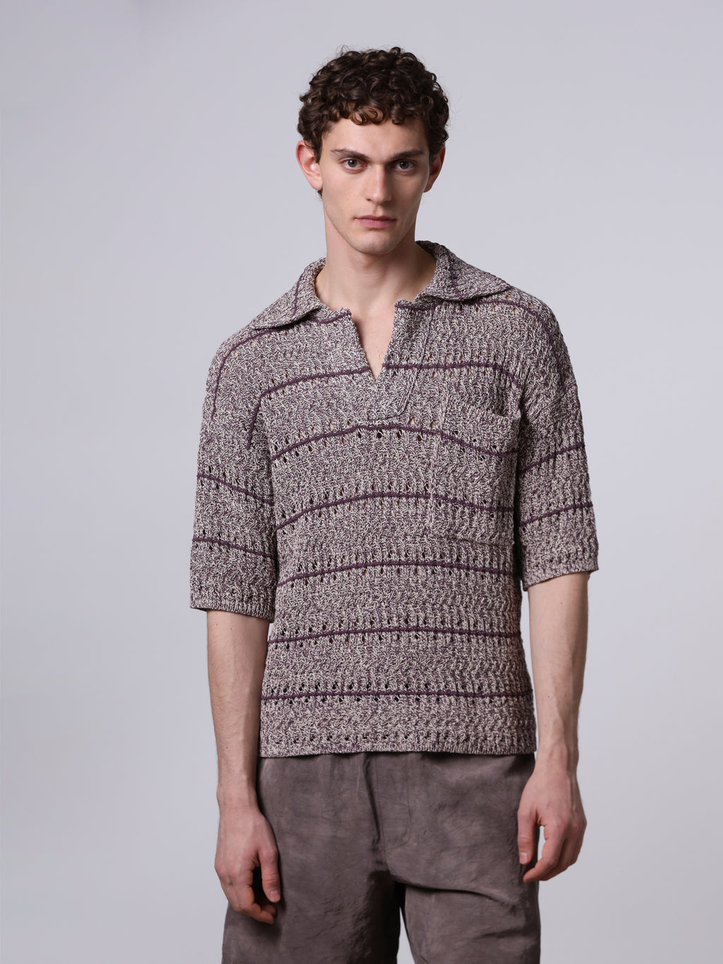 Mouliné textured knit polo