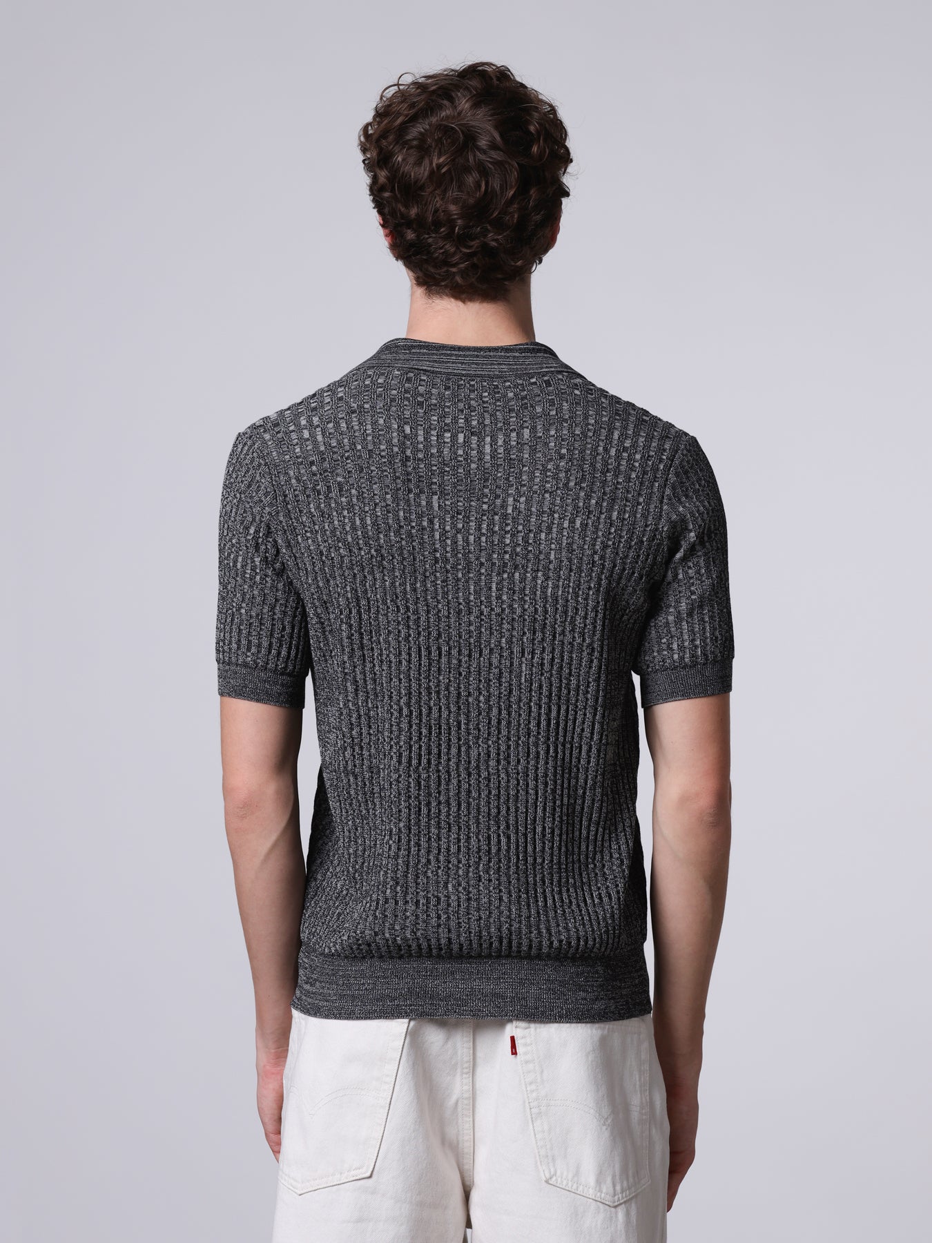Ribbed mouliné knit polo