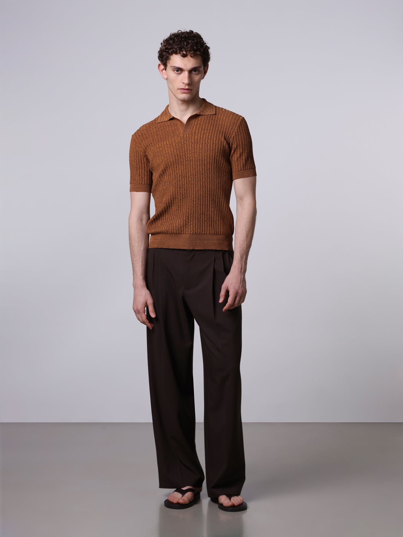 Ribbed mouliné knit polo