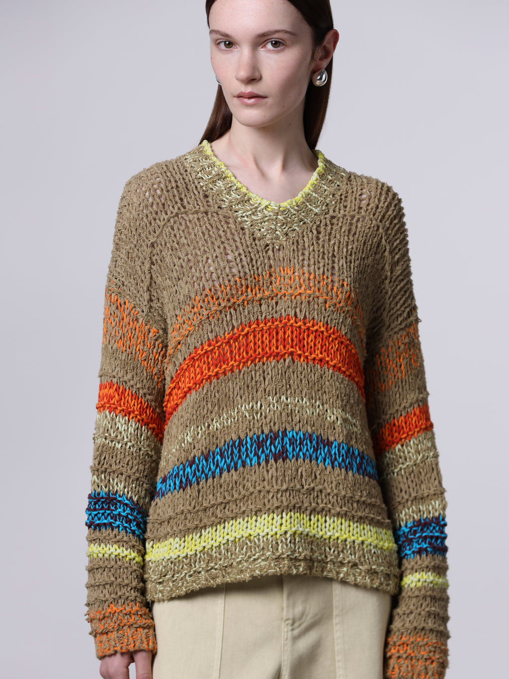 Mixed-stitch striped sweater