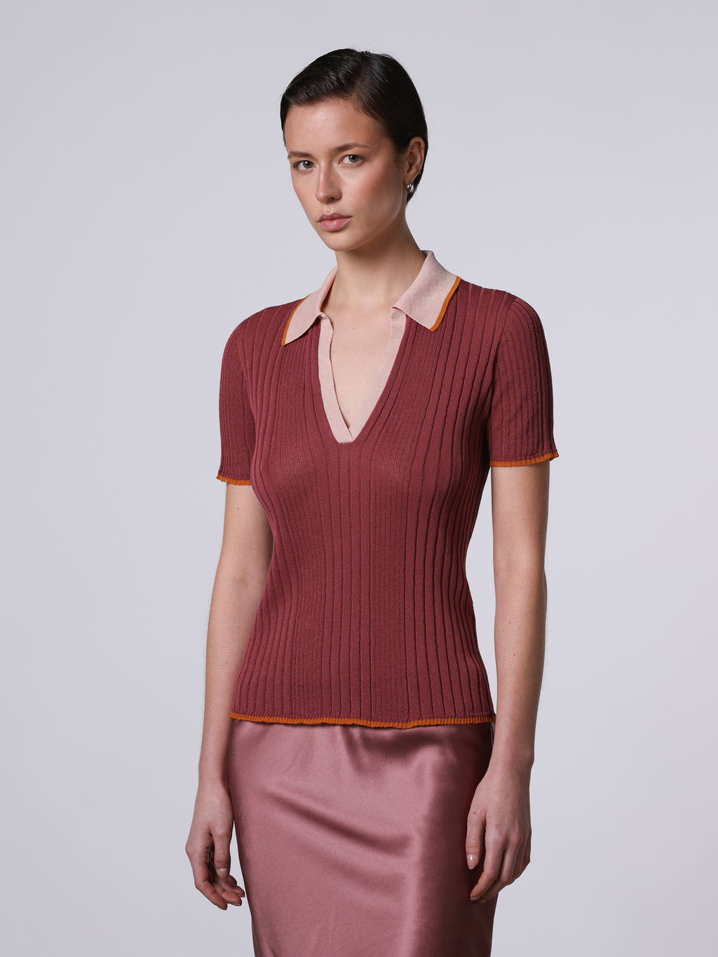 Contrast-stitch ribbed polo