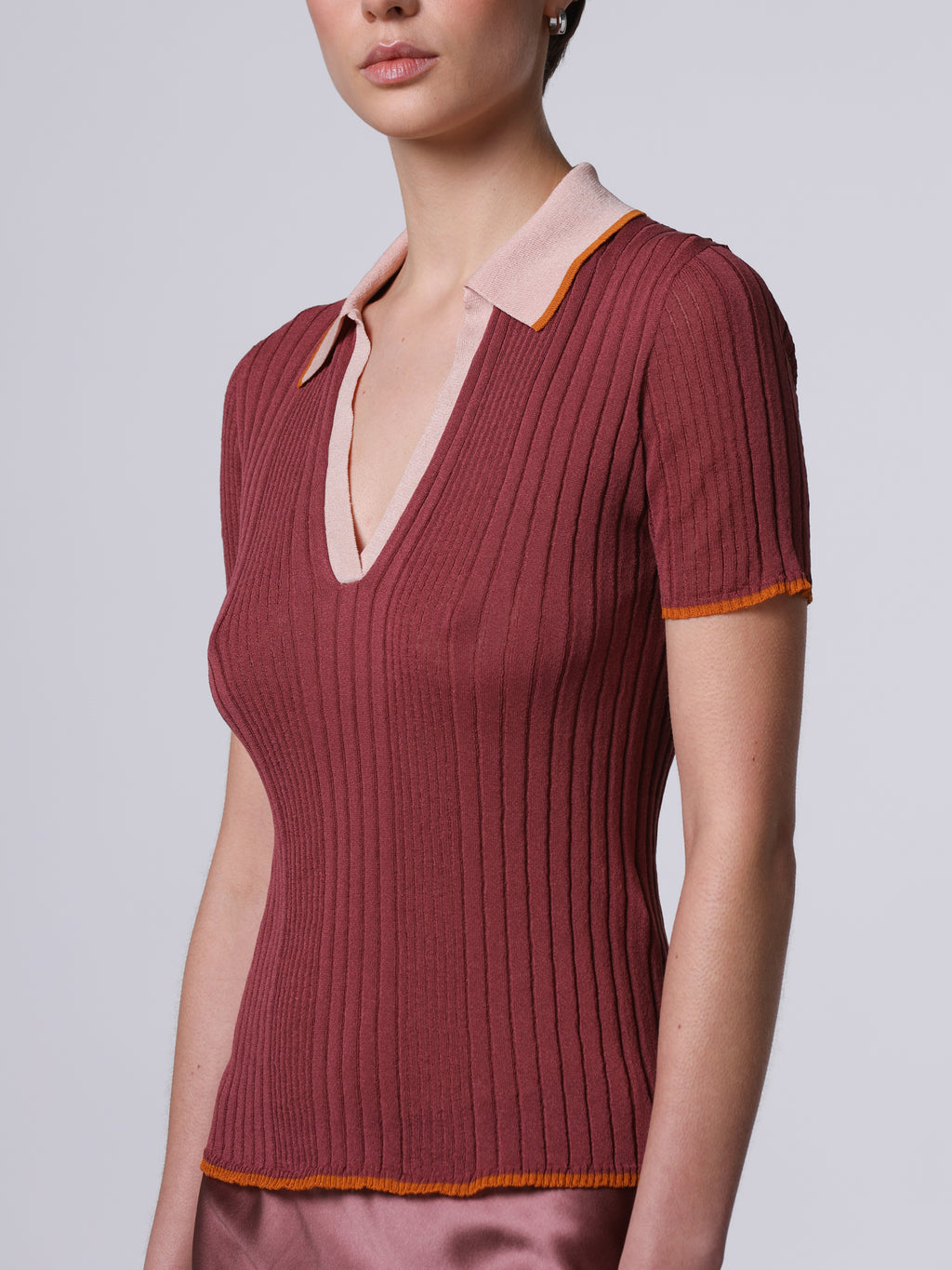 Contrast-stitch ribbed polo