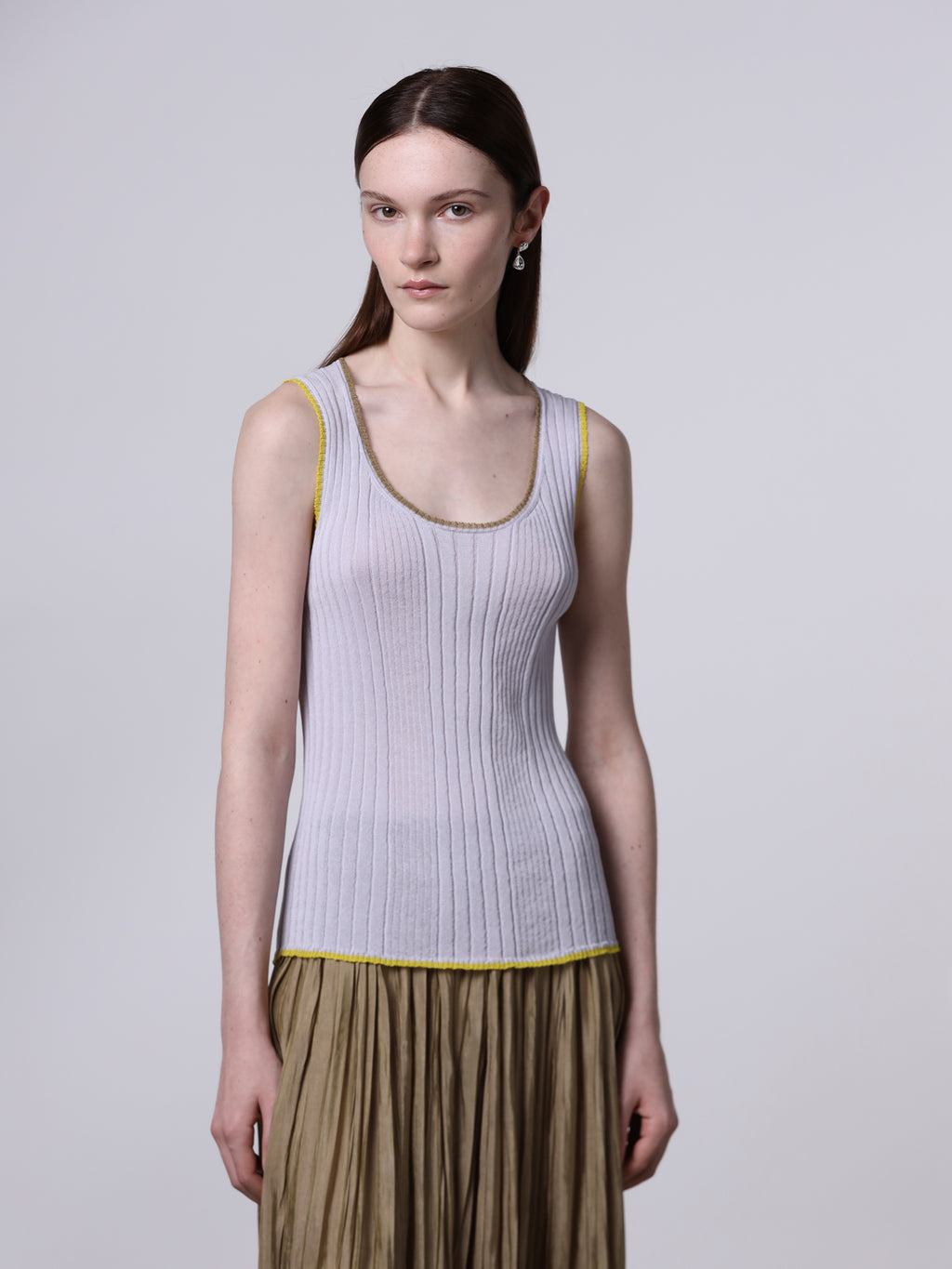 Contrast-stitch ribbed top
