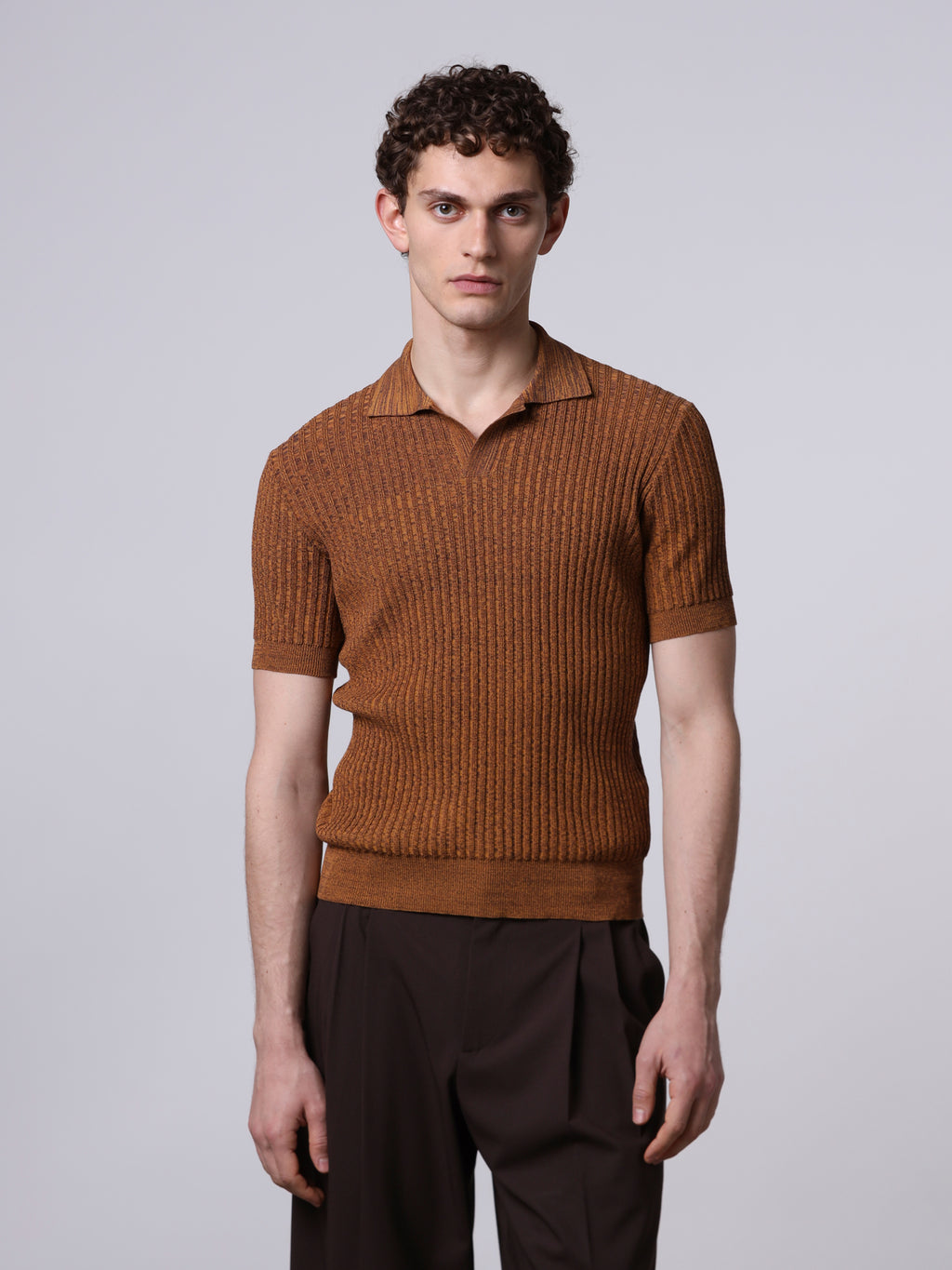 Ribbed mouliné knit polo