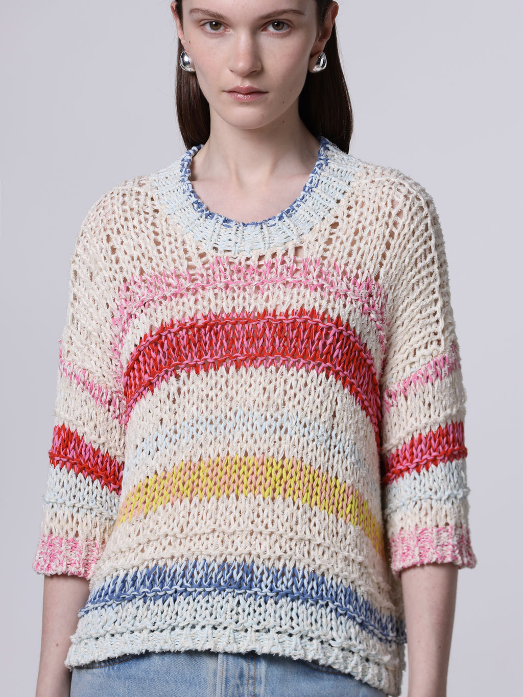 Mixed-stitch striped t-shirt