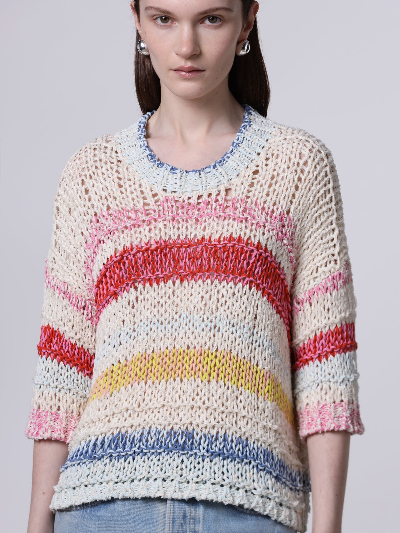 Mixed-stitch striped t-shirt