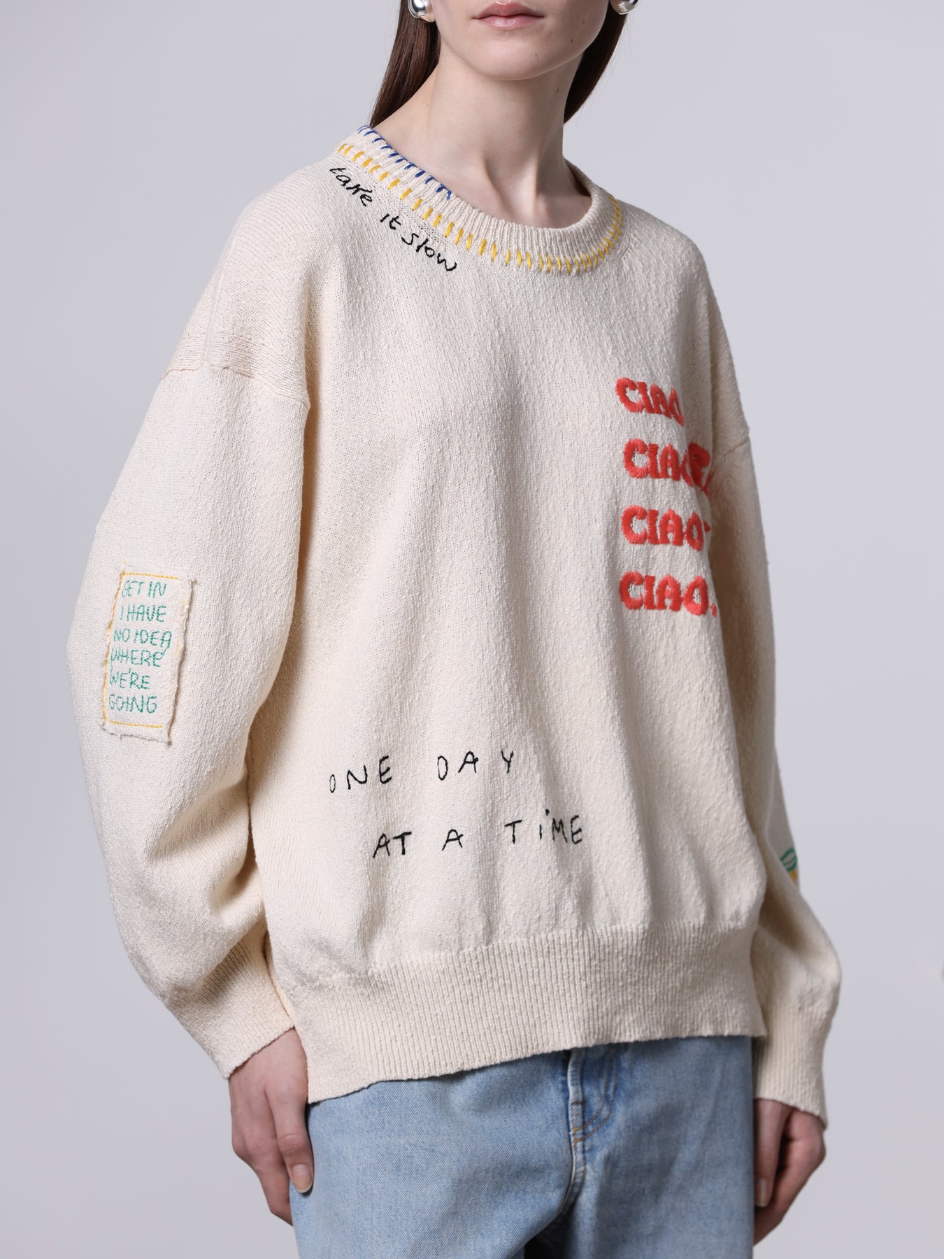 “Ciao Amore” Embroidered knit sweater