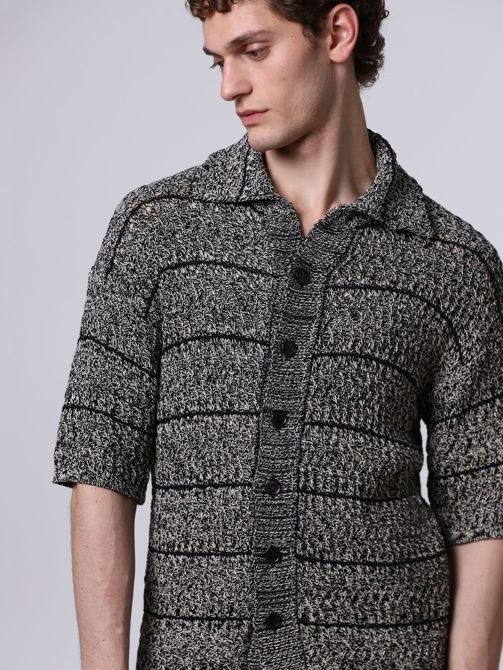 Mouliné textured knit shirt