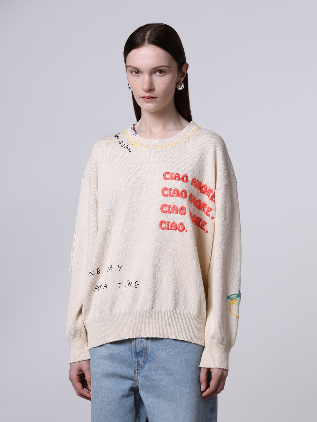 “Ciao Amore” Embroidered knit sweater
