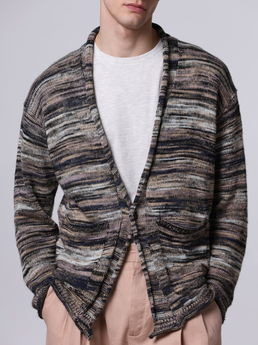 Giacca con collo sciallato in lino