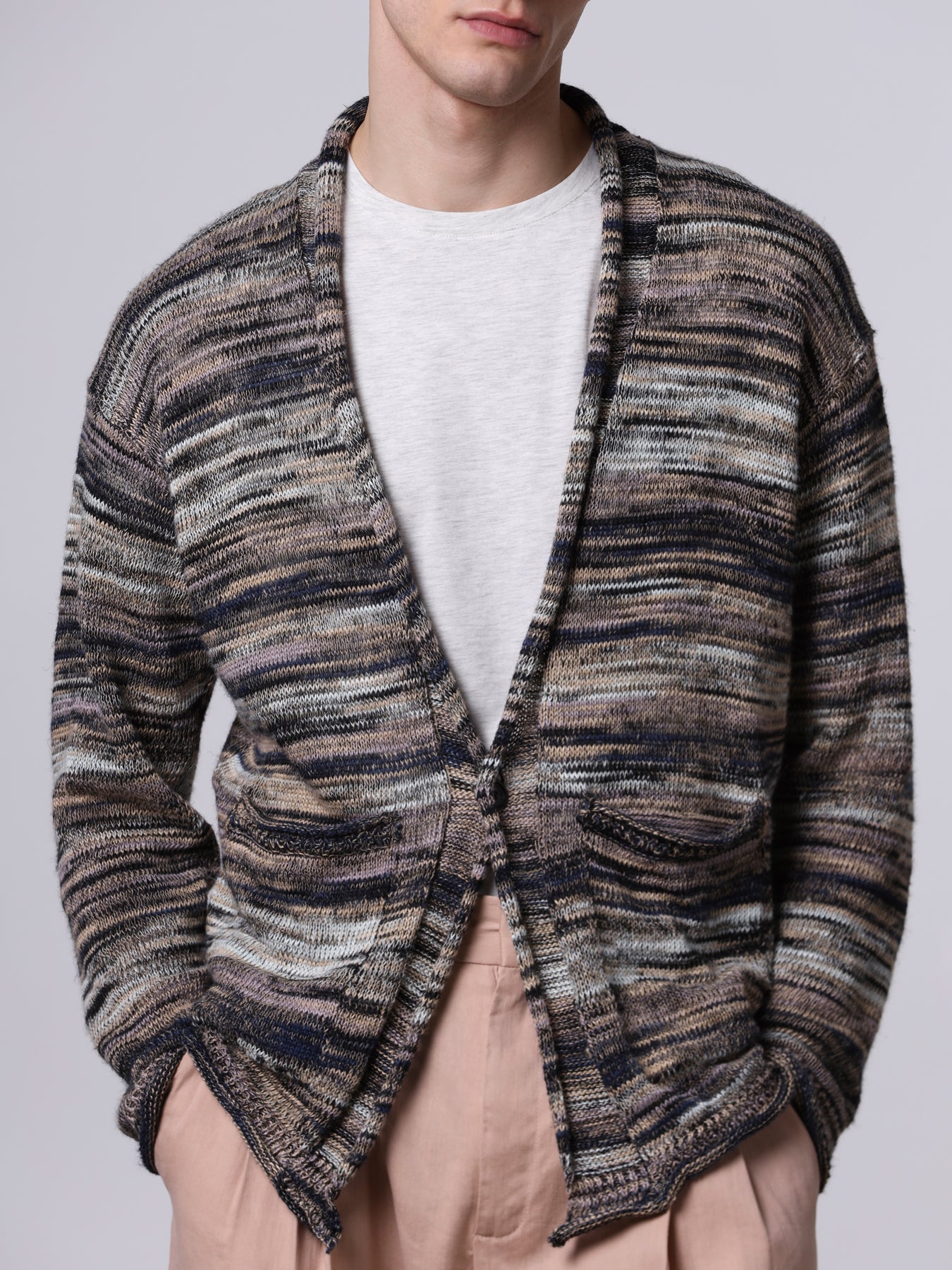 Giacca con collo sciallato in lino