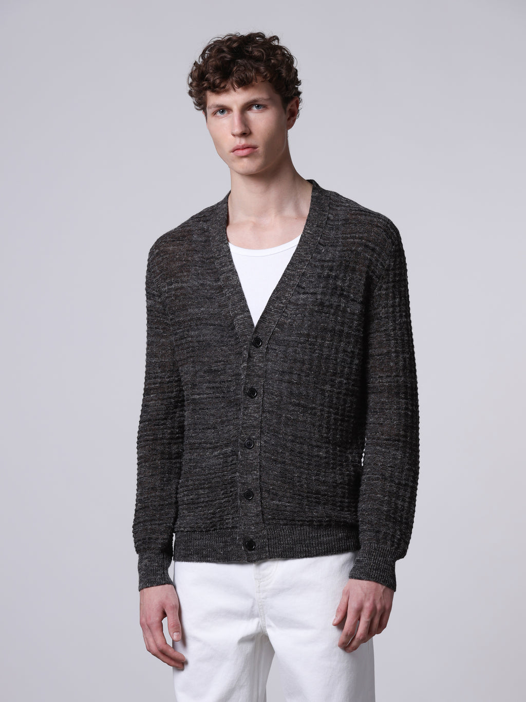 Mouliné textured-knit cardigan