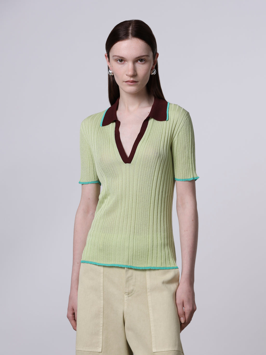 Contrast-stitch ribbed polo