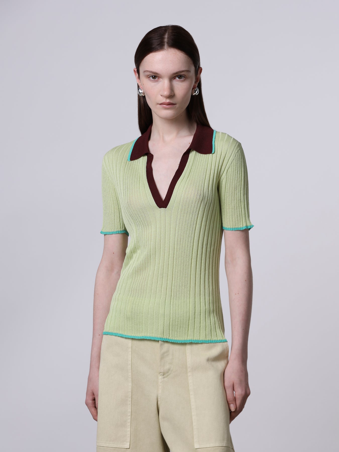 Contrast-stitch ribbed polo