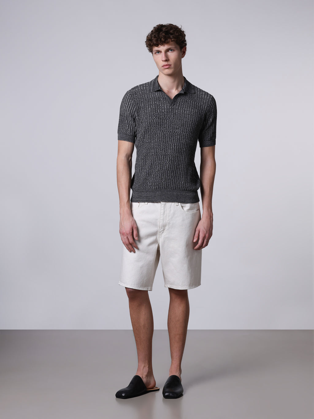 Ribbed mouliné knit polo