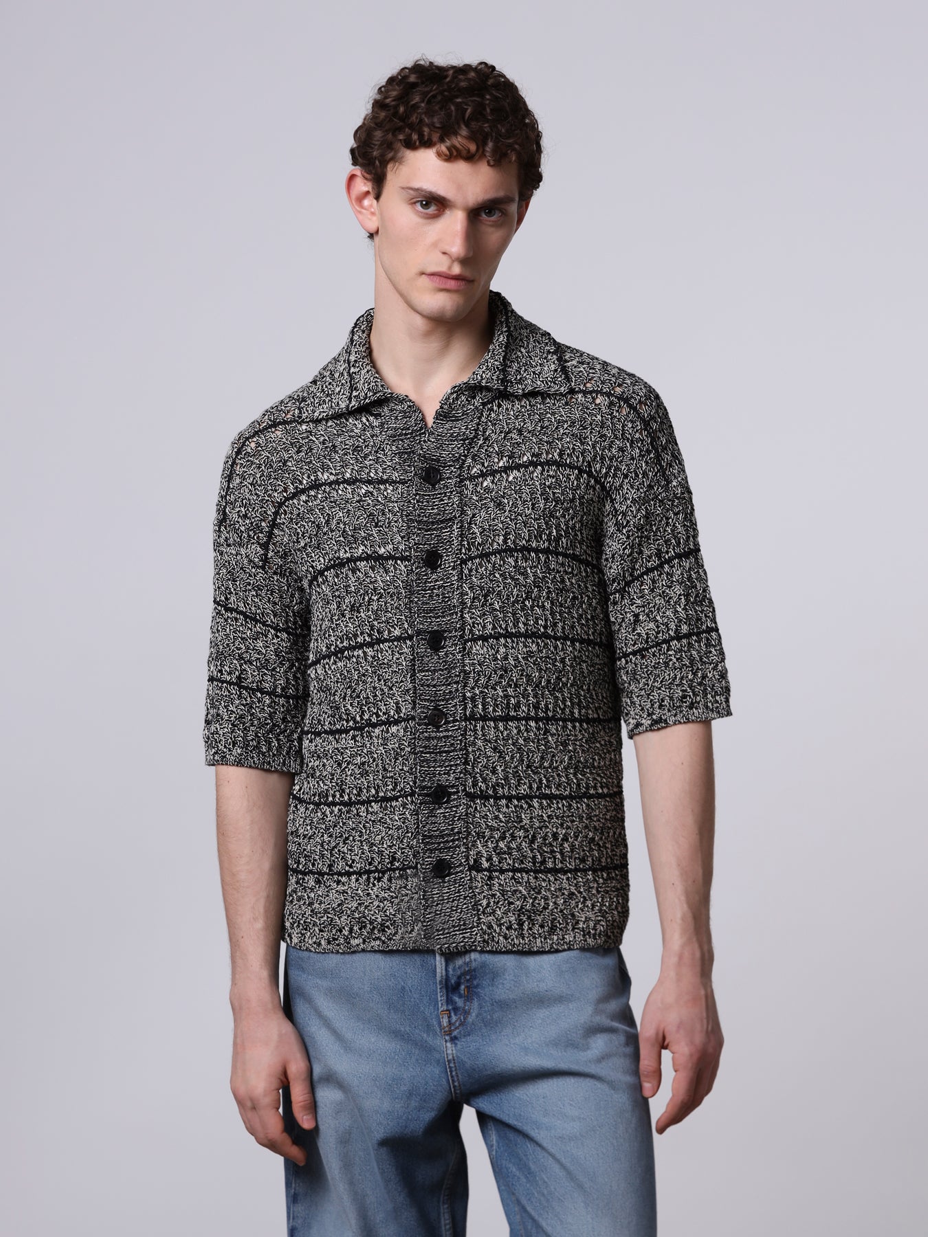 Mouliné textured knit shirt
