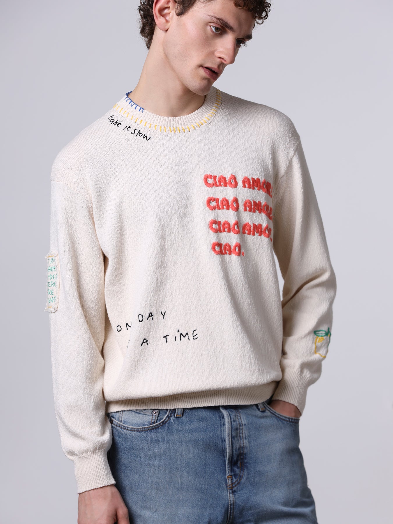 “Ciao Amore” Embroidered knit sweater