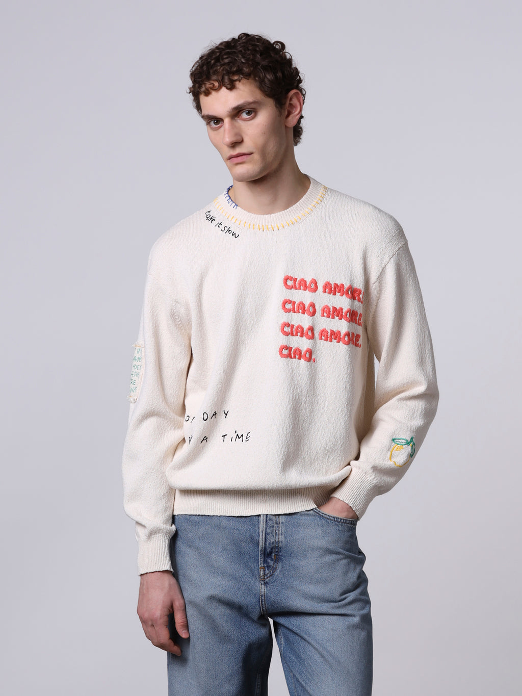 “Ciao Amore” Embroidered knit sweater