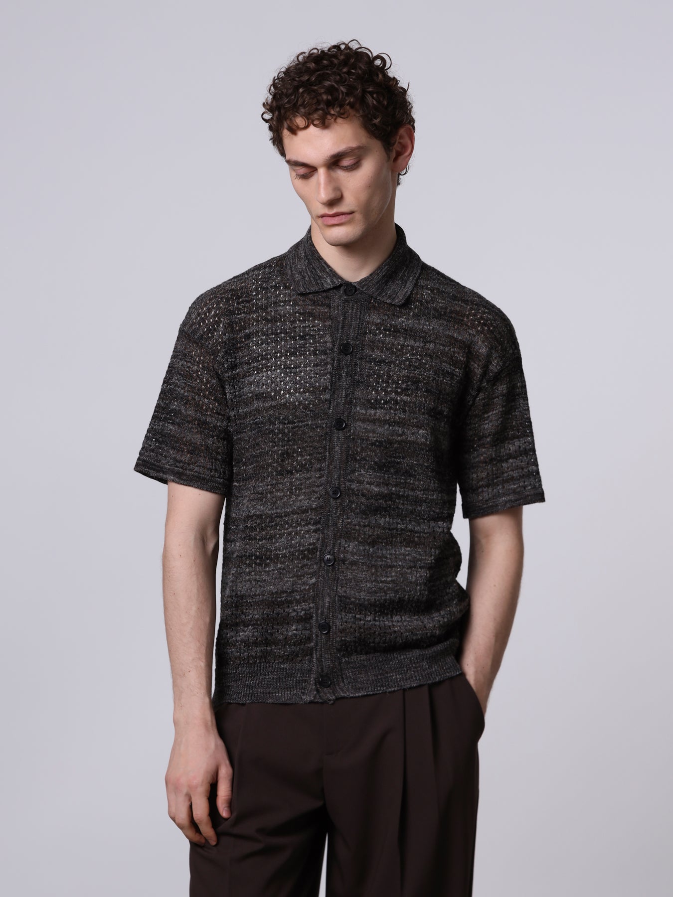 Mouliné textured-knit shirt