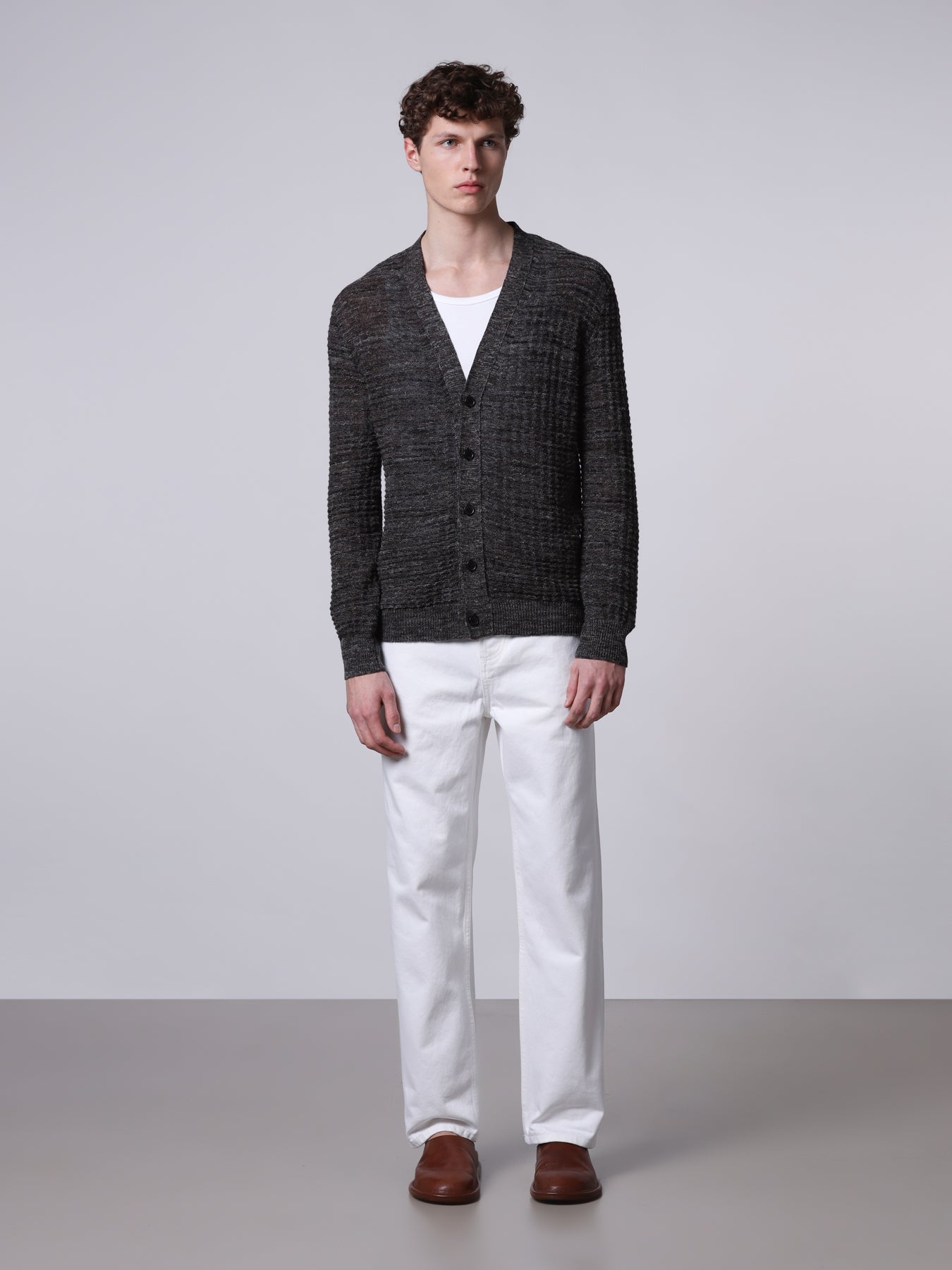Mouliné textured-knit cardigan