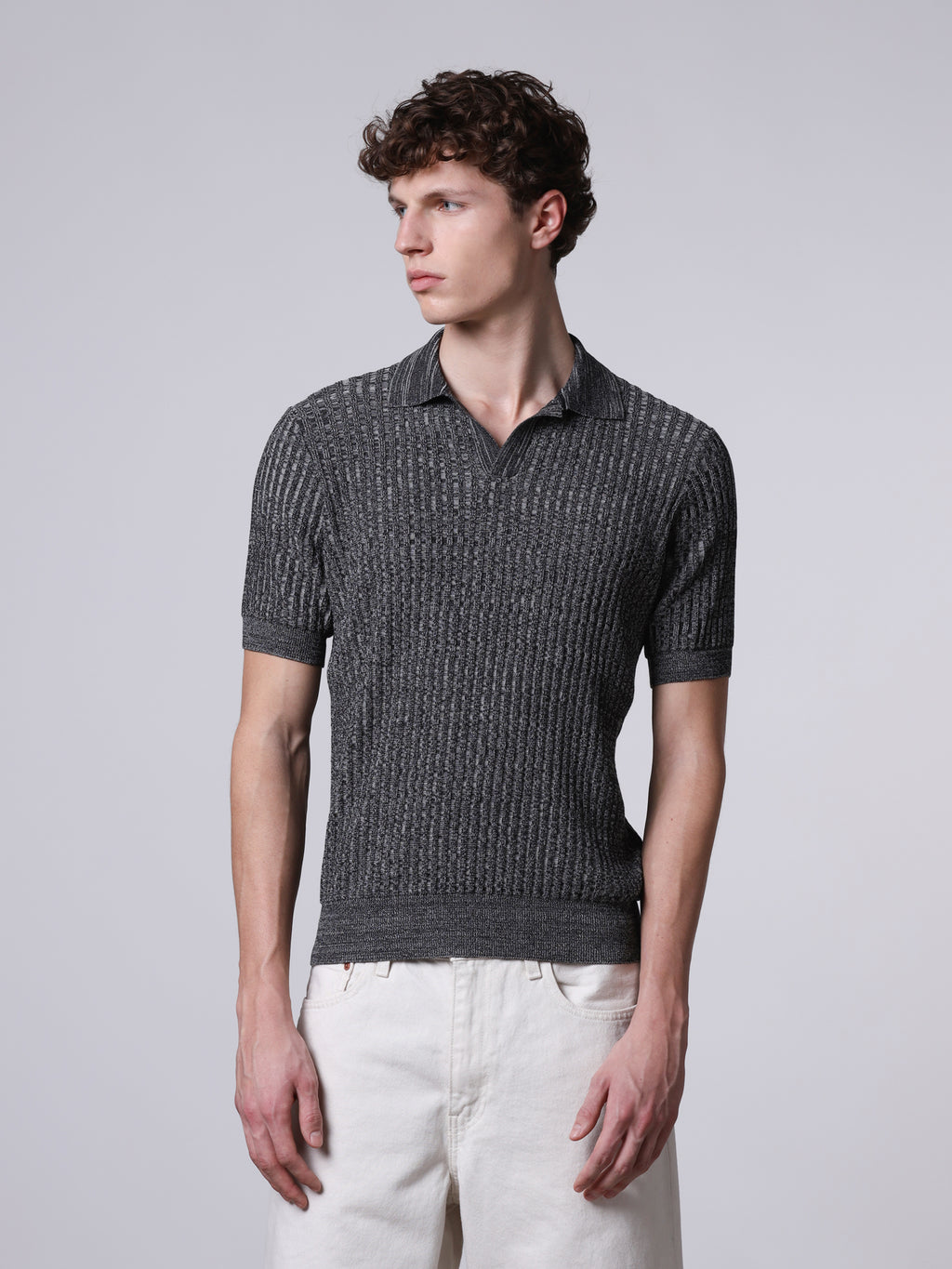 Ribbed mouliné knit polo