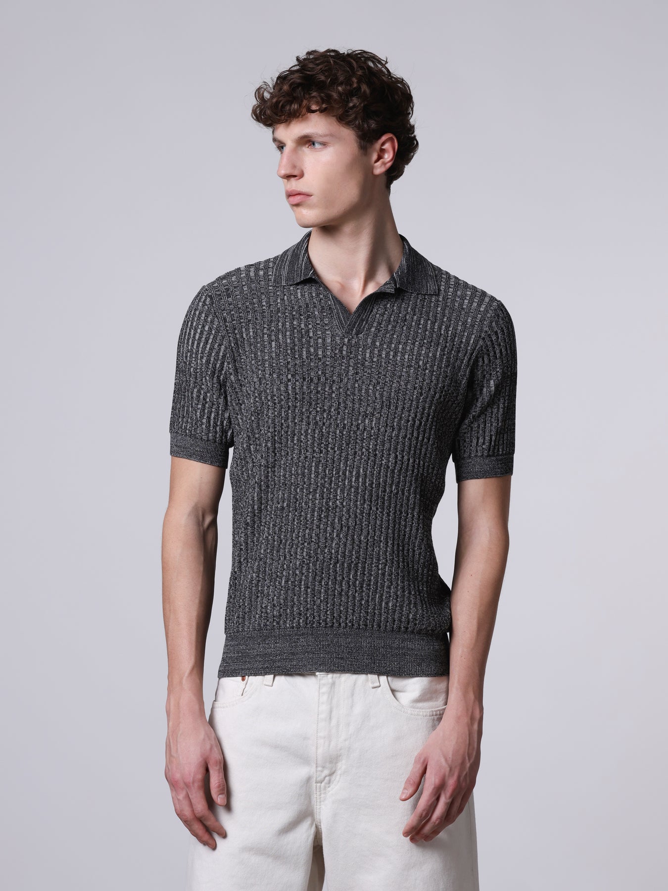 Ribbed mouliné knit polo