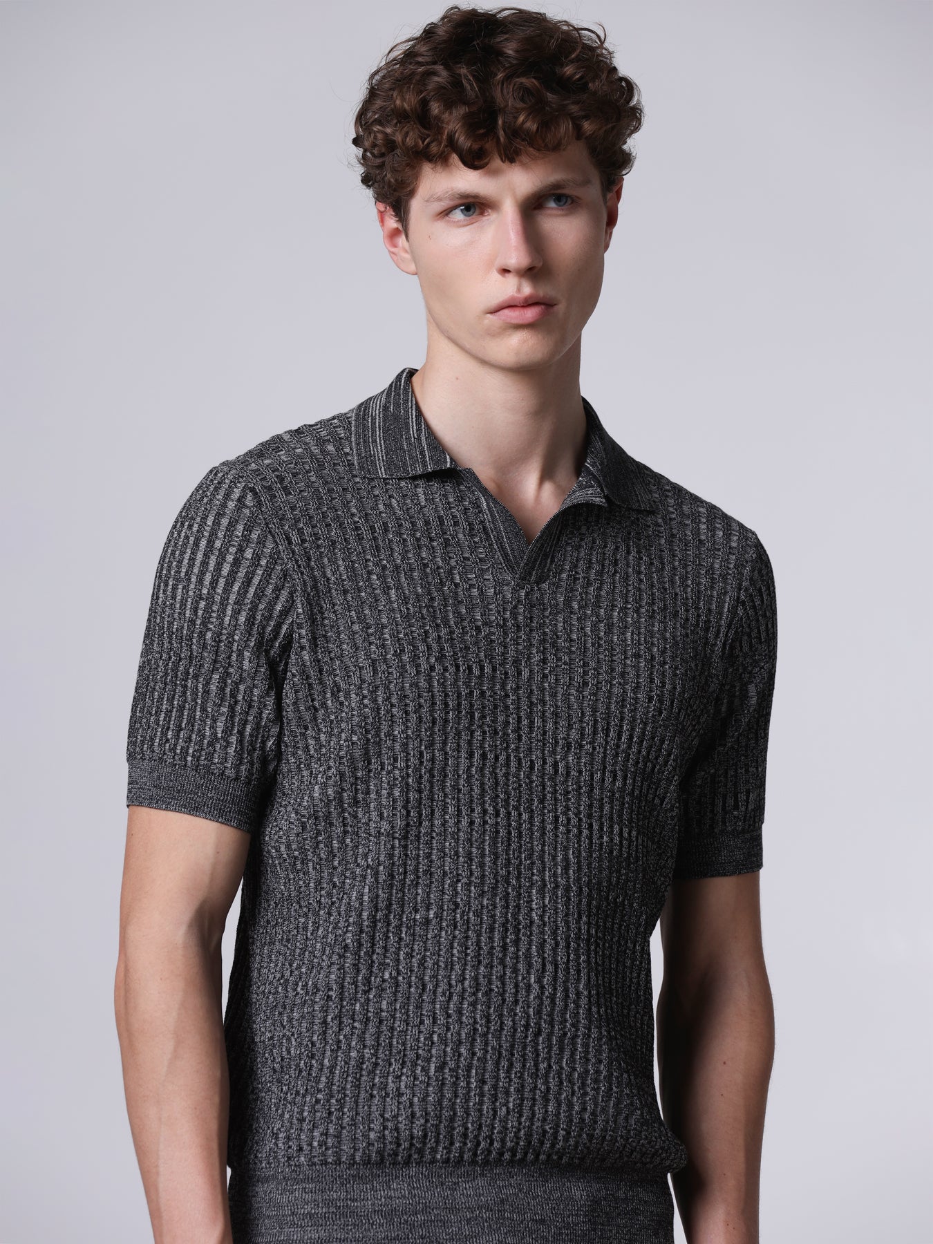 Ribbed mouliné knit polo