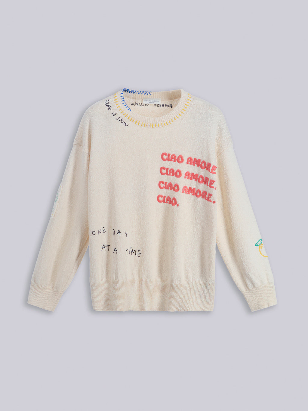 “Ciao Amore” Embroidered knit sweater