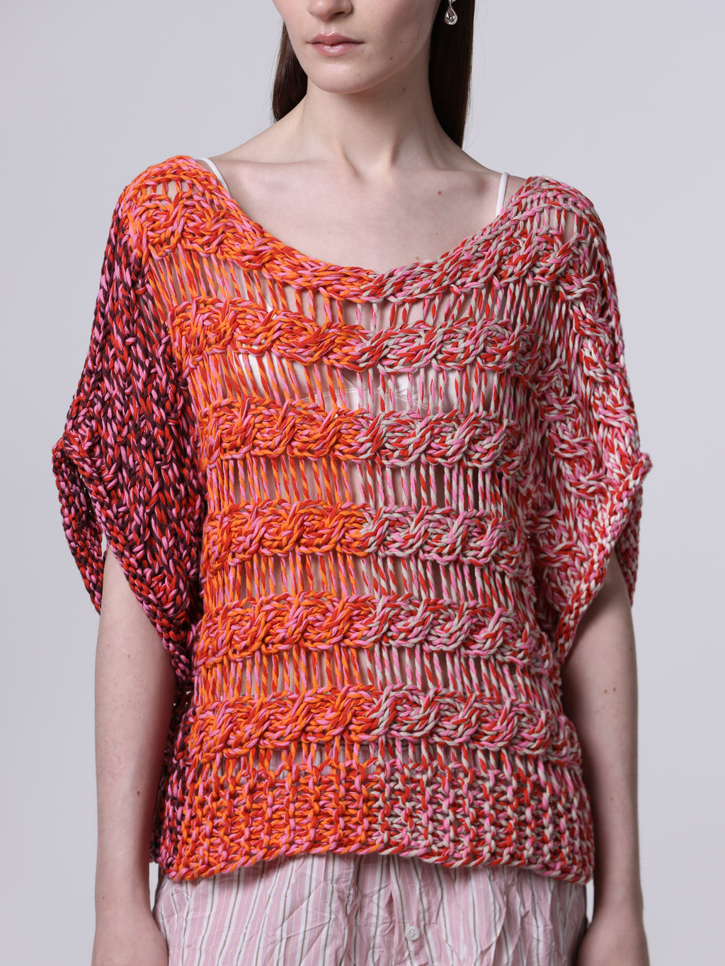 Multicolor cable-knit top