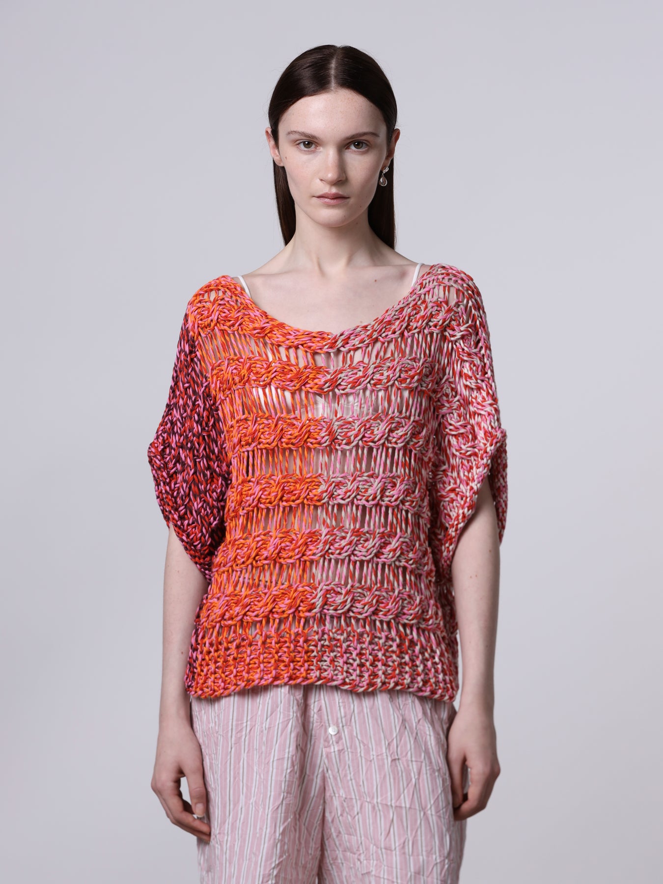 Multicolor cable-knit top