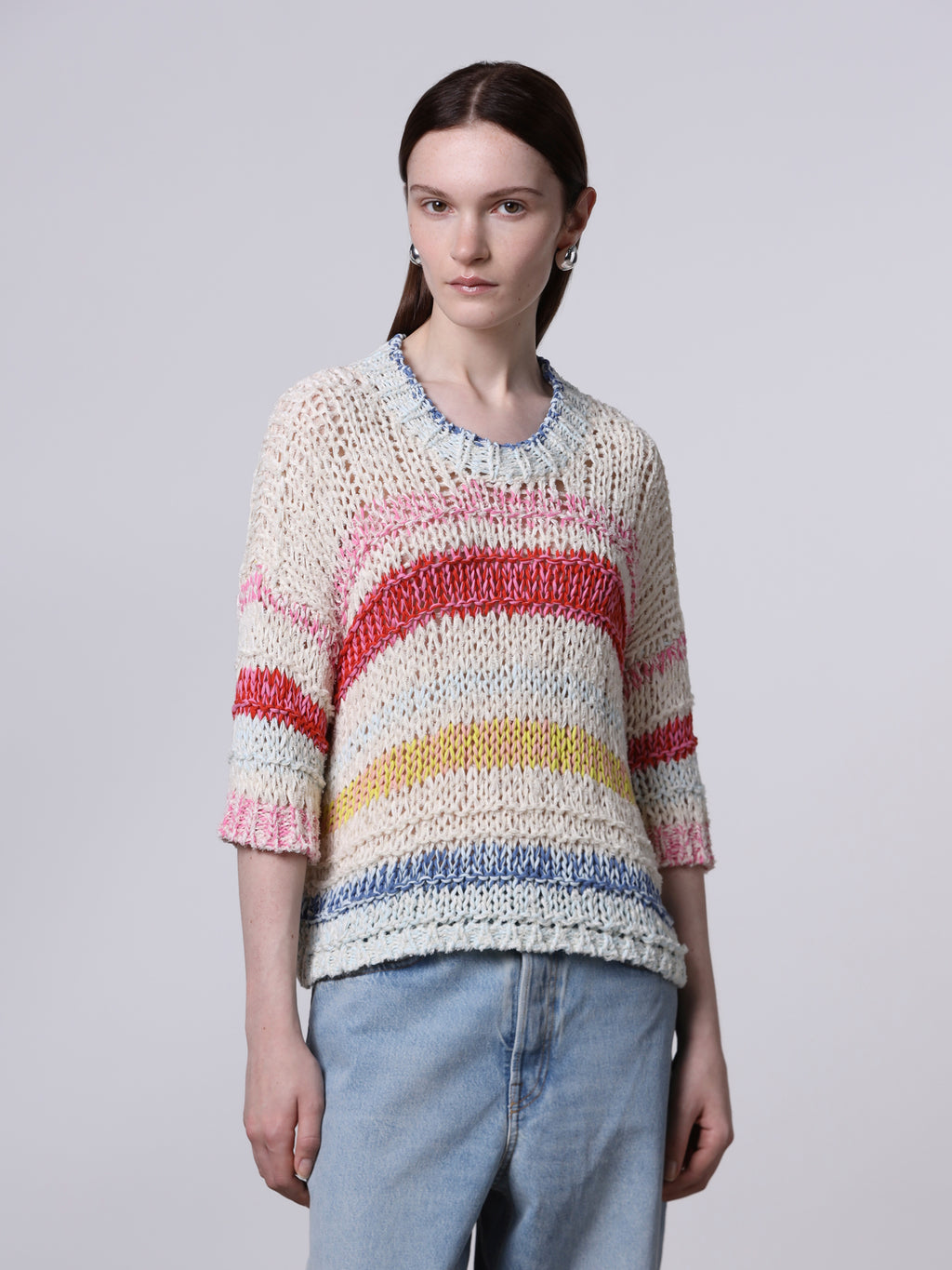 Mixed-stitch striped t-shirt