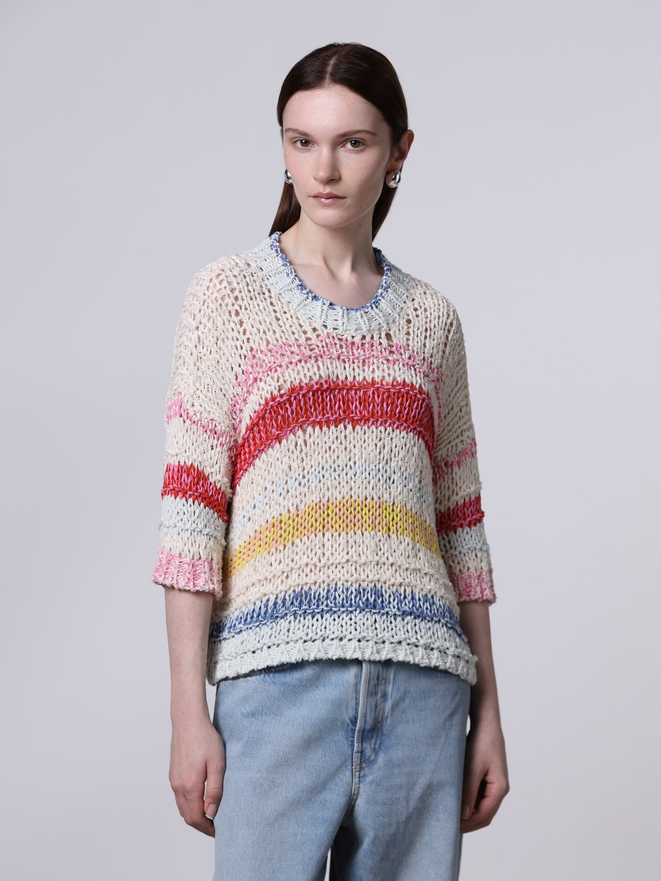 Mixed-stitch striped t-shirt