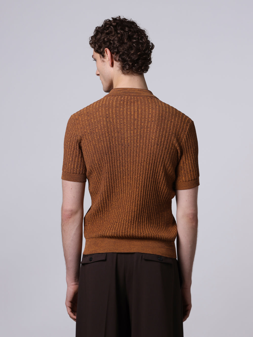 Ribbed mouliné knit polo