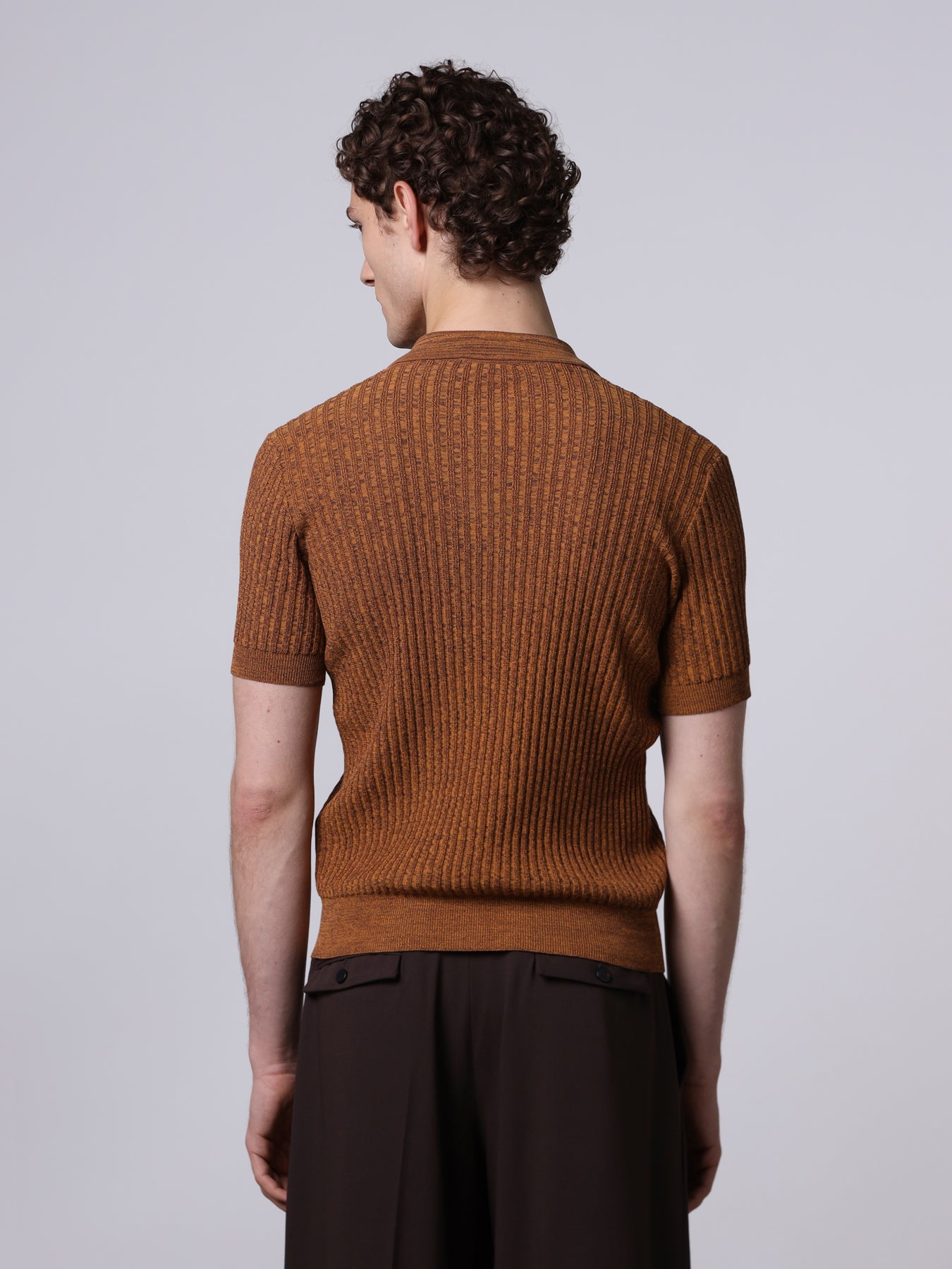 Ribbed mouliné knit polo