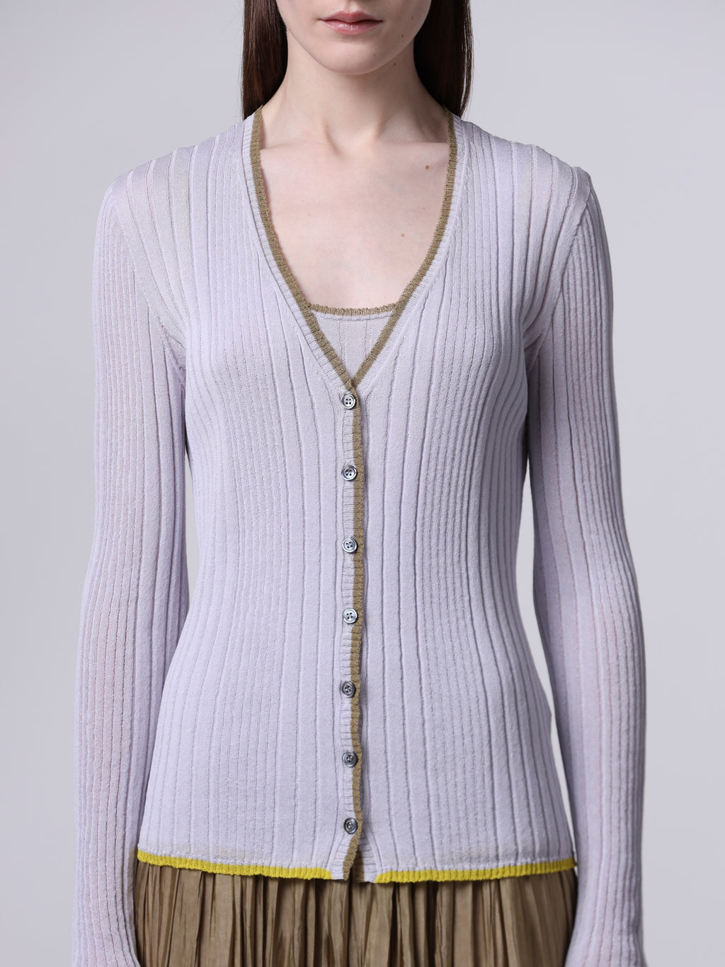 Contrast-stitch ribbed cardigan