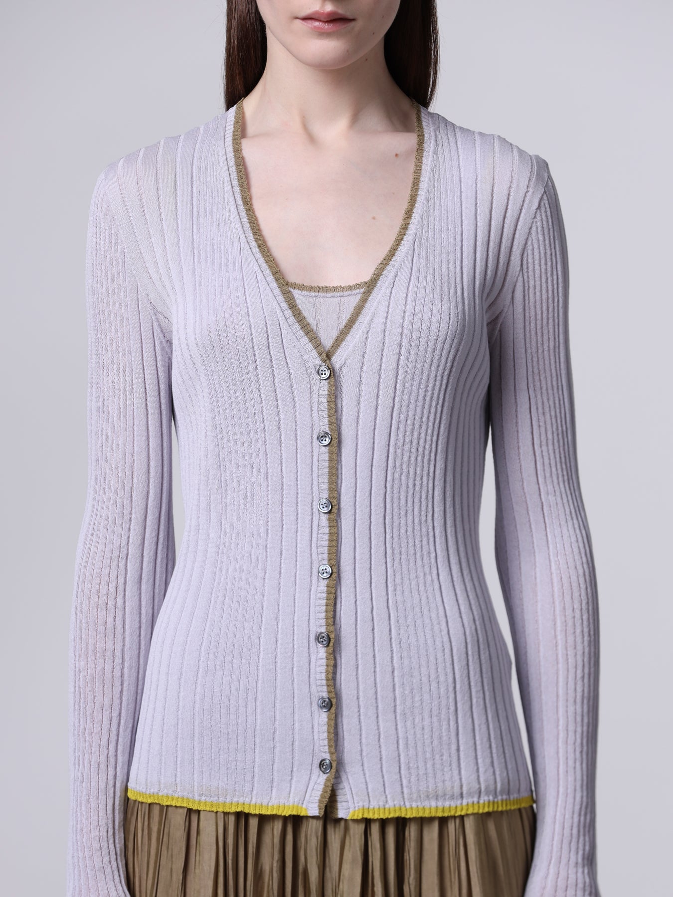Contrast-stitch ribbed cardigan