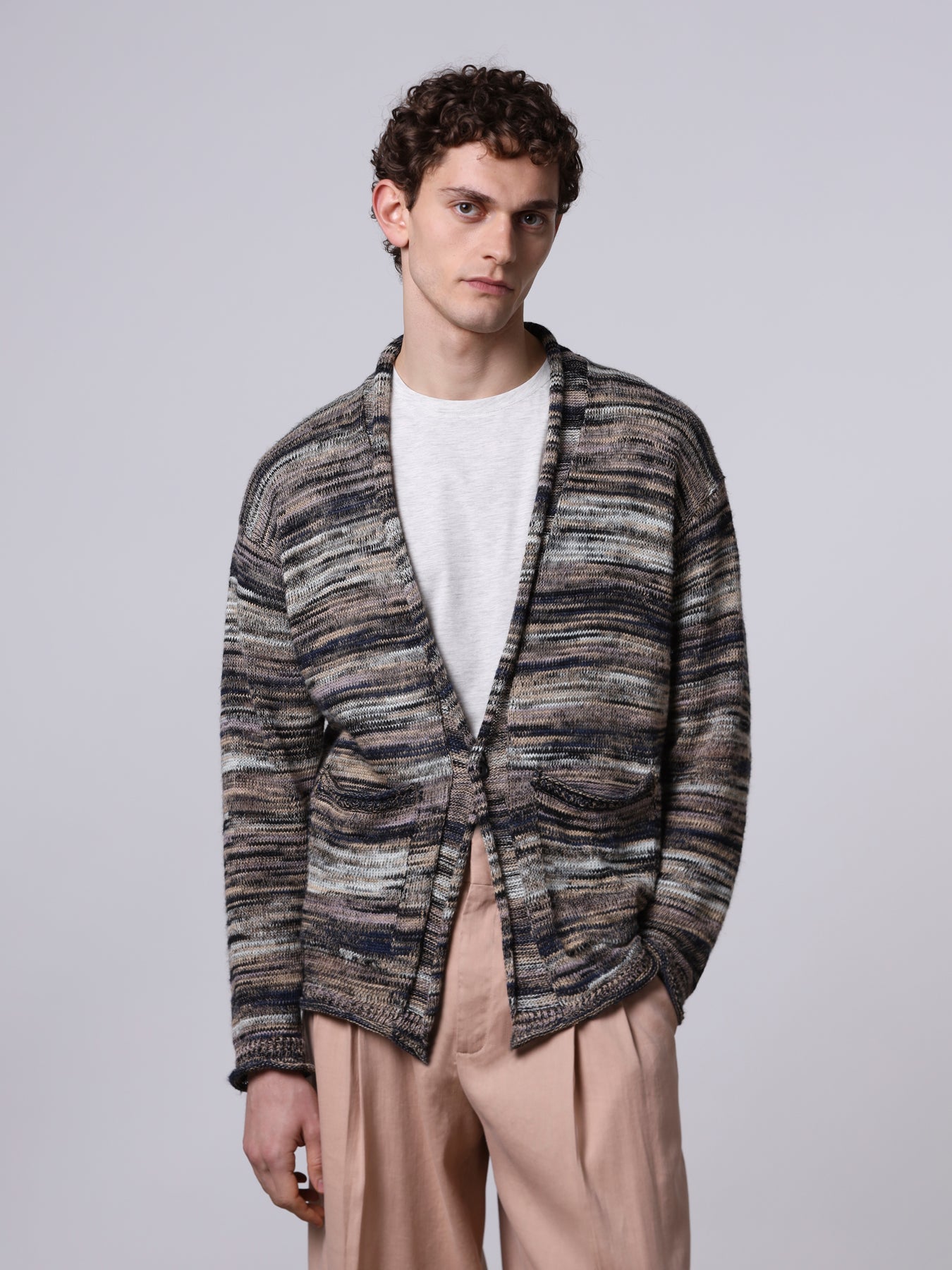 Giacca con collo sciallato in lino