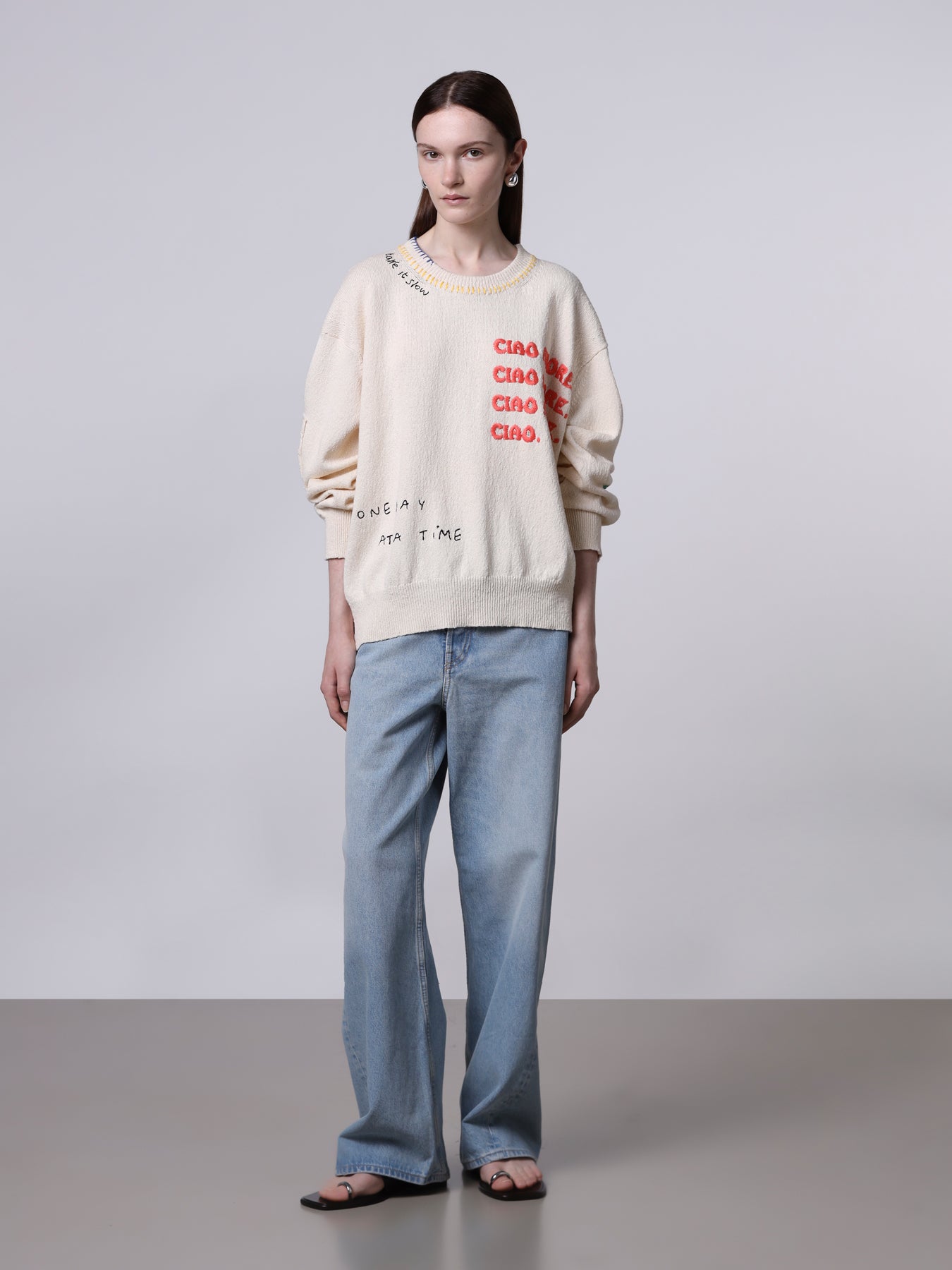 “Ciao Amore” Embroidered knit sweater